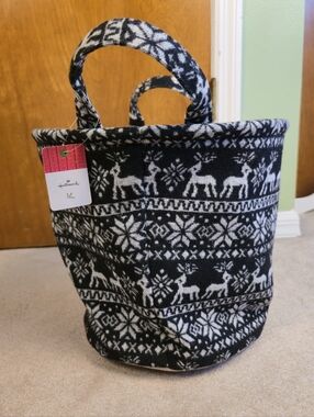 Hallmark Black White Reindeer Snowflake Storage Tote Basket NWT